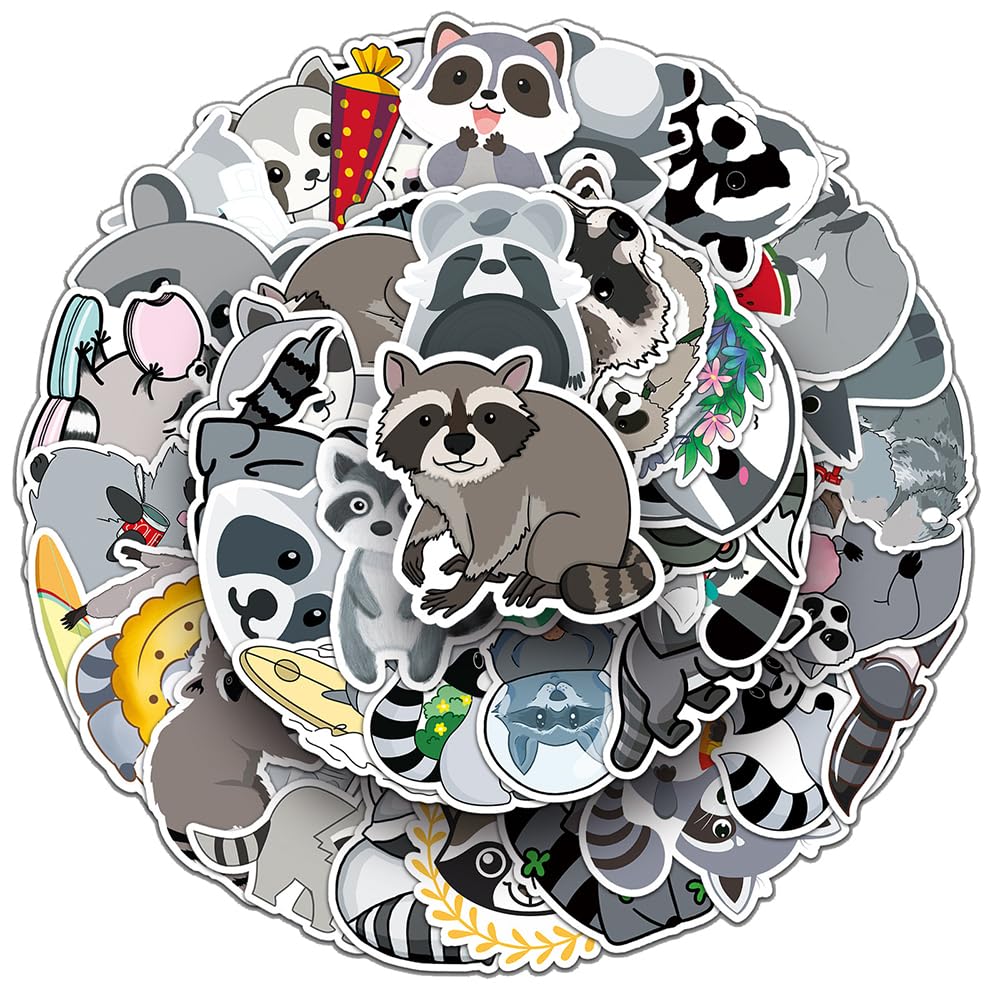 Cute Raccoon Vinyl Stickers, 50 PCS Waterproof Animal Decals for Laptops, Scrapbooking, Notebooks, Water Bottles, Suitcases, Phones & DIY Decor — image 1