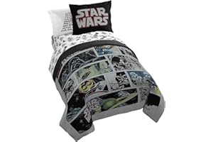 Jay Franco Star Wars Comic Book Twin Size Comforter Set - 5 Piece Bedding Includes Sheet Set & Pillow Covers - Super Soft Cozy Kids Bedding