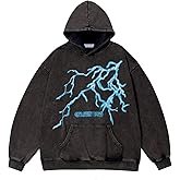 Aelfric Eden Mens Lightning Graphic Hoodies Print Oversized Unisex Streetwear Vintage Hoodie Y2k Sweatshirt Pocket Pullover