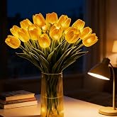 15 PCS LED Tulip Flower Lamp, Artificial Lighted Tulips, Decorative Flower Night Light for Bedroom Bedside Table Wedding Dining Room Home Decor Gift (Yellow)