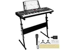 24HOCL 61 Key Keyboard Piano, Digital Kids Piano Keyboard with Stand, Gift for Early Education Children, Black