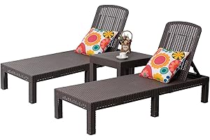 Outraveler Outdoor Chaise Lounge Chair with Table for Pool, Patio Bench Waterproof Sunbed,3Pieces Mocha