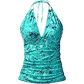 Yonique Women's Halter Tankini Top V Neck Swim Top Tummy Control Bathing Suit