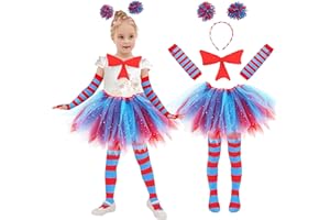 Kitimi Tulle Tutu Skirt Set for Girls Carnival Cosplay, 3 Layered Tulle Tutu Skirt, Headband, Striped High Socks and Gloves