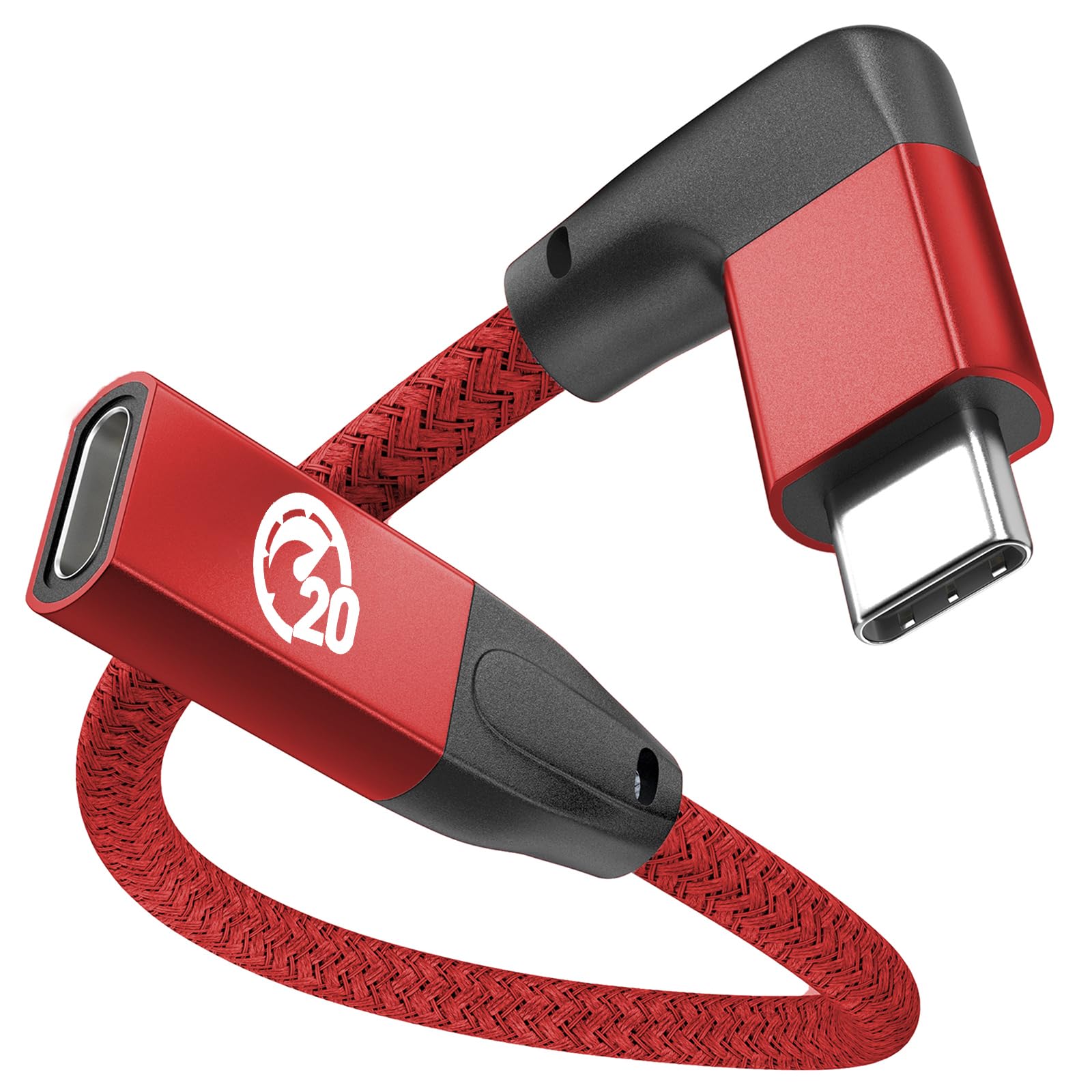 UseBean Right Angle USB C Extension Cable 0.2m, 90 Degree USB C 3.2 Gen 2 20Gbps Male to Female Type C 4K Video Extender Cord, for MacBook, iPad Pro/Air/Mini, Galaxy S25/S24, iPhone 16 15