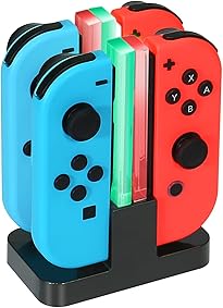 KINGTOP Base de Carga 4 en 1 Cargador para Nintendo Switch Joy-Con Chargers Dock con Indicador LED 