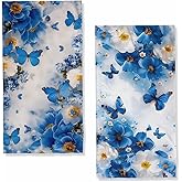 JLSTK Butterfly Flower Hand Towels - Set of 2 Absorbent Blue Plant Floral Art Towels - Lightweight Breathable Face Towels for Bathroom Gifts for Women and Men - 14"x28"