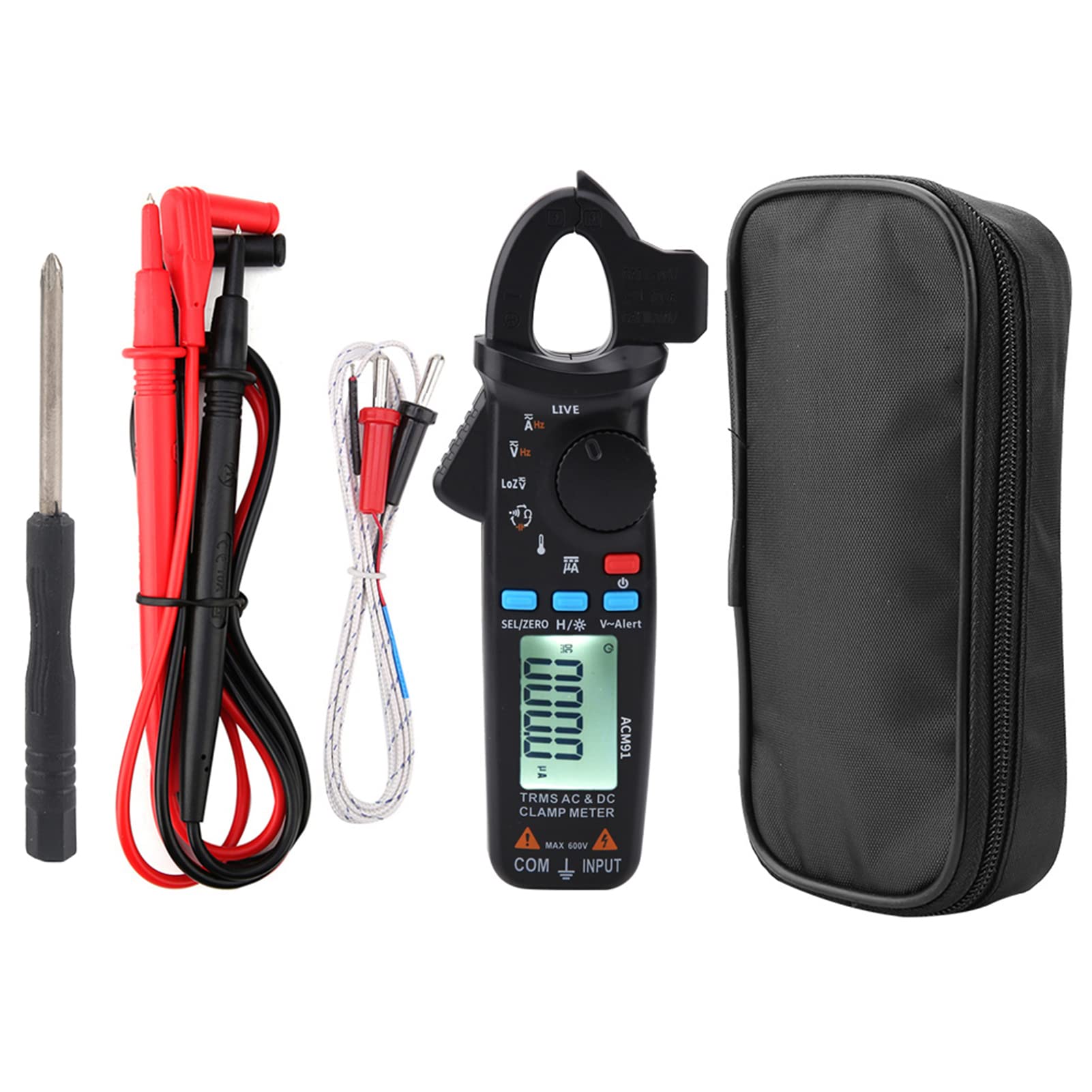 AC-DC Current Digital Clamp-Meter - 100A 6000-Counts Low Impedance Voltage 1 mA Reading Auto Range Multimeter Tester with Temperature,True RMS