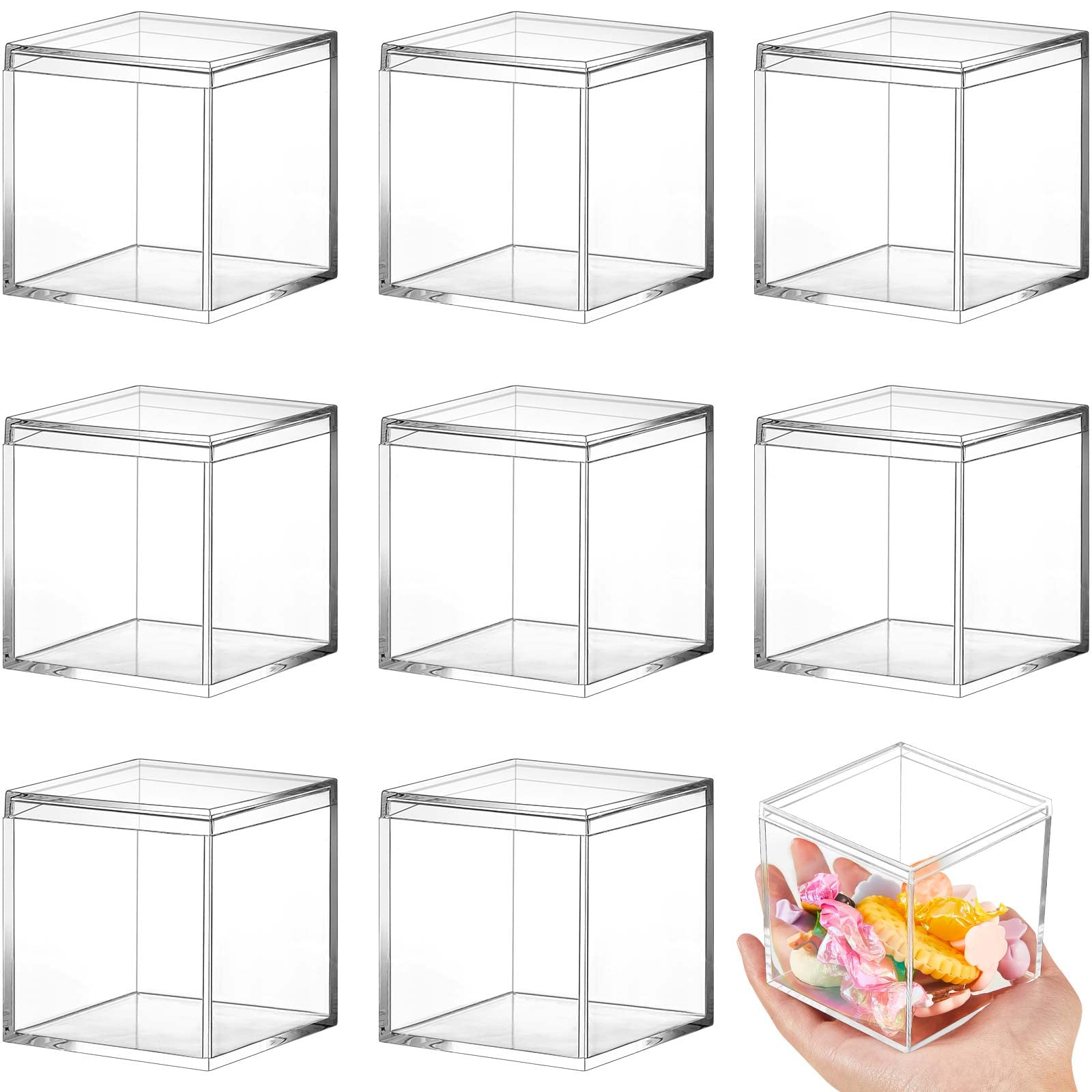 Photo 1 of Blulu 8 Pieces Clear Acrylic Plastic Jewelry Box Mini Storage Box Mini Cube Containers with Lids for Candy Pill and Tiny Jewelry(Square,2.9 x 2.9 x 2.9 Inch)