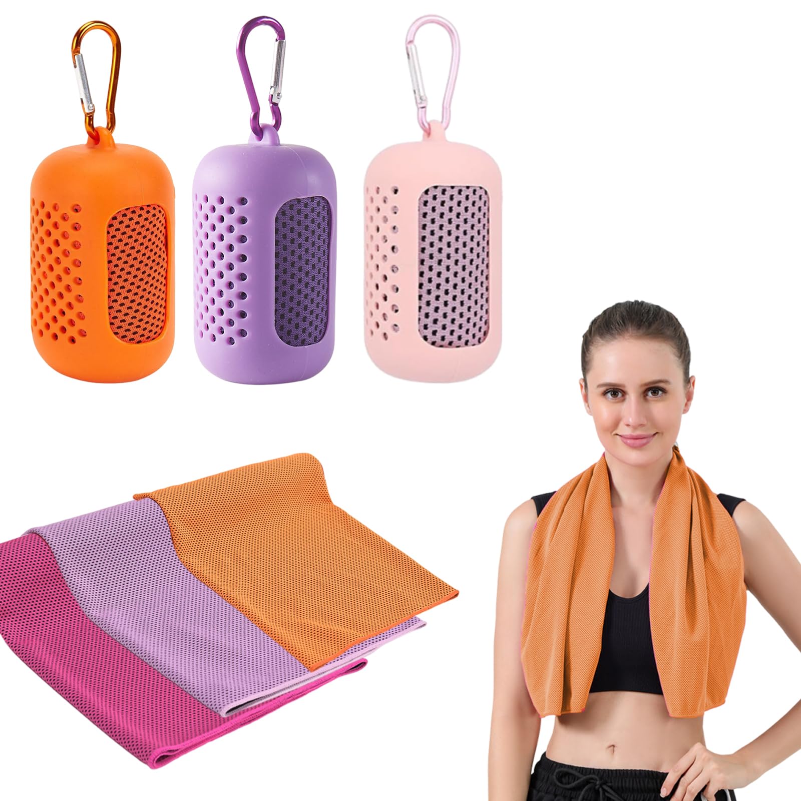 Gym Towels, 3 Pack Cooling Towel Soft Microfiber with Portable Silicone Sleeves, Breathable Instant Towels, Microfiber Soft Quick Dry Gym Towel for Sport Camping Swim Fitness(30 x 90cm, 3 Colors)