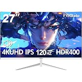 FYHXele 27 Inch White 4K Gaming Monitor, 120Hz IPS Panel, HDR400, 99% sRGB, 1ms Response Time, HDMI 2.1 &amp; DP 1.4, FreeSync &amp; G-Sync Compatible, Built-in Dual Speakers, VESA 100x100