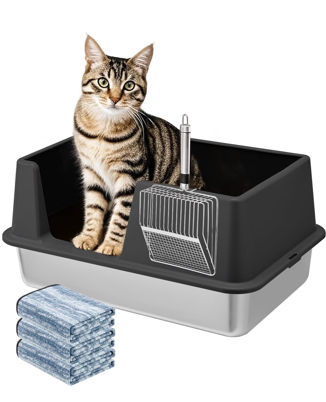 Photo 1 of ***********STOCK PHOTO FOR REFERENCE ONLY, NO EXACT MODEL****************
Stainless Steel Litter Box with Lid, 23.5" L x 15.8" W x 10.5" H, Large Metal Cat Box for Big Cats, High Sided Kitty Litter Box with Scoop & Pee Pads, Non-Sticky, Anti-Leakage, Easy
