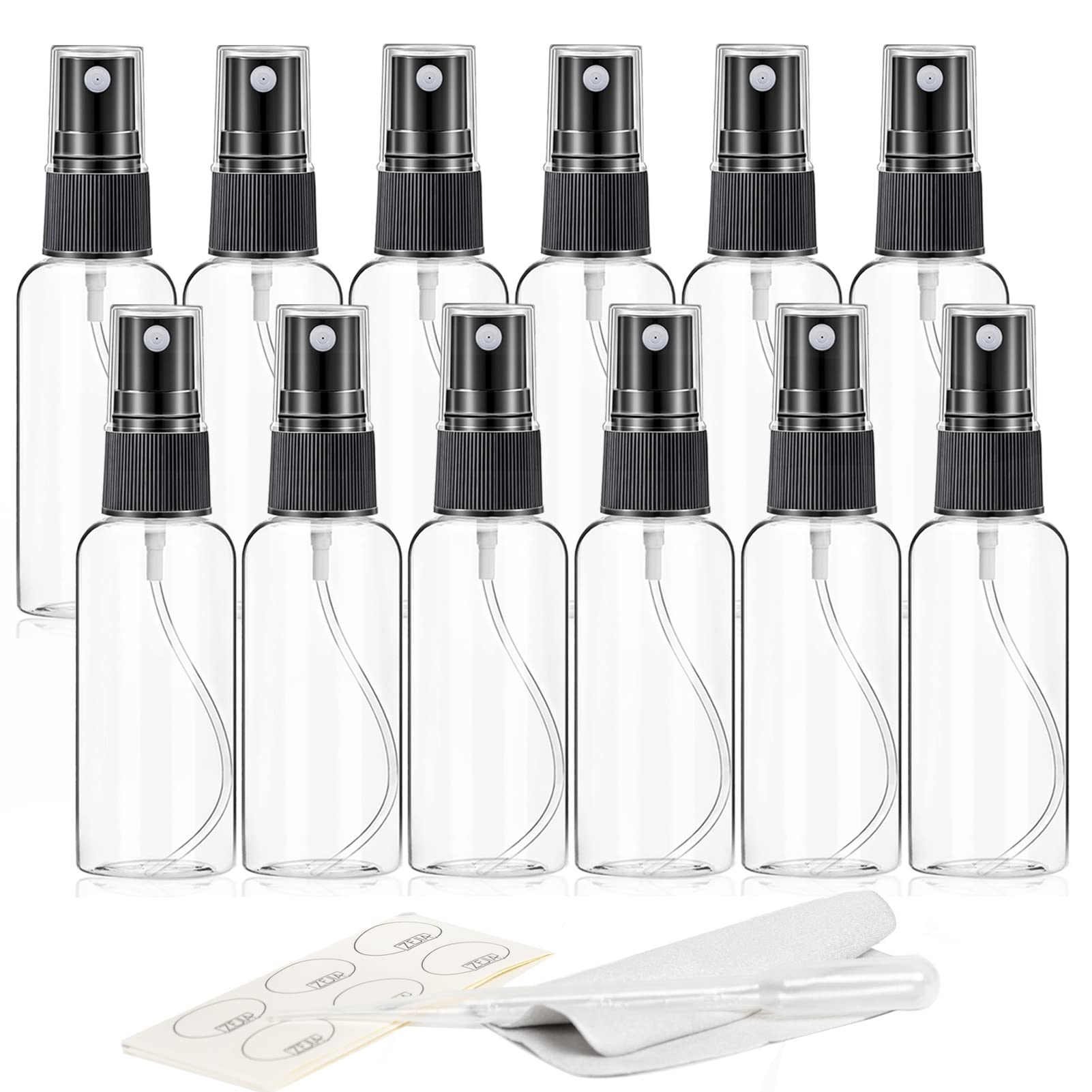 Fine Mist Clear Spray Bottles Refillable & Reusable Empty Plastic Travel Bottle for Essential Oils, Travel, Perfumes (30ml-12pcs, Black)