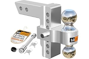 LOCAME Adjustable Trailer Hitch, Fits 2-Inch Receiver, 6-Inch Drop/Rise Aluminum Drop Hitch,12,500 LBS GTW-Tow Hitch for Heavy Duty Truck with Double Stainless Steel Locks, Silver