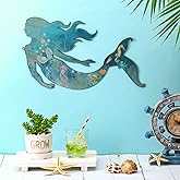 Demissle Metal Mermaid Wall Art Mermaid Hanging Art Sculptures Ocean Themed Wall Decorations Indoor Outdoor for Bathroom Kitchen Garden Pool Patio 15 x 9.7 Inches(Classic Style)