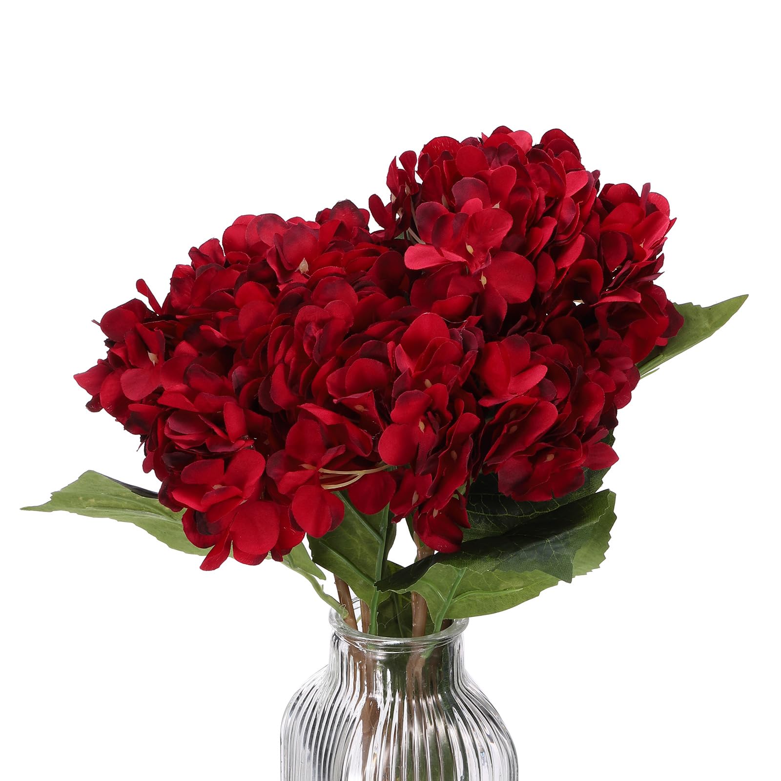 PATIKIL Hydrangea Artificial Flowers, 3PCS Faux Hydrangea Flowers Artificial Hydrangeas Fake Silk Faux Flowers in Vase Real Touch for Home Decor Centerpiece Table Decorations, Red