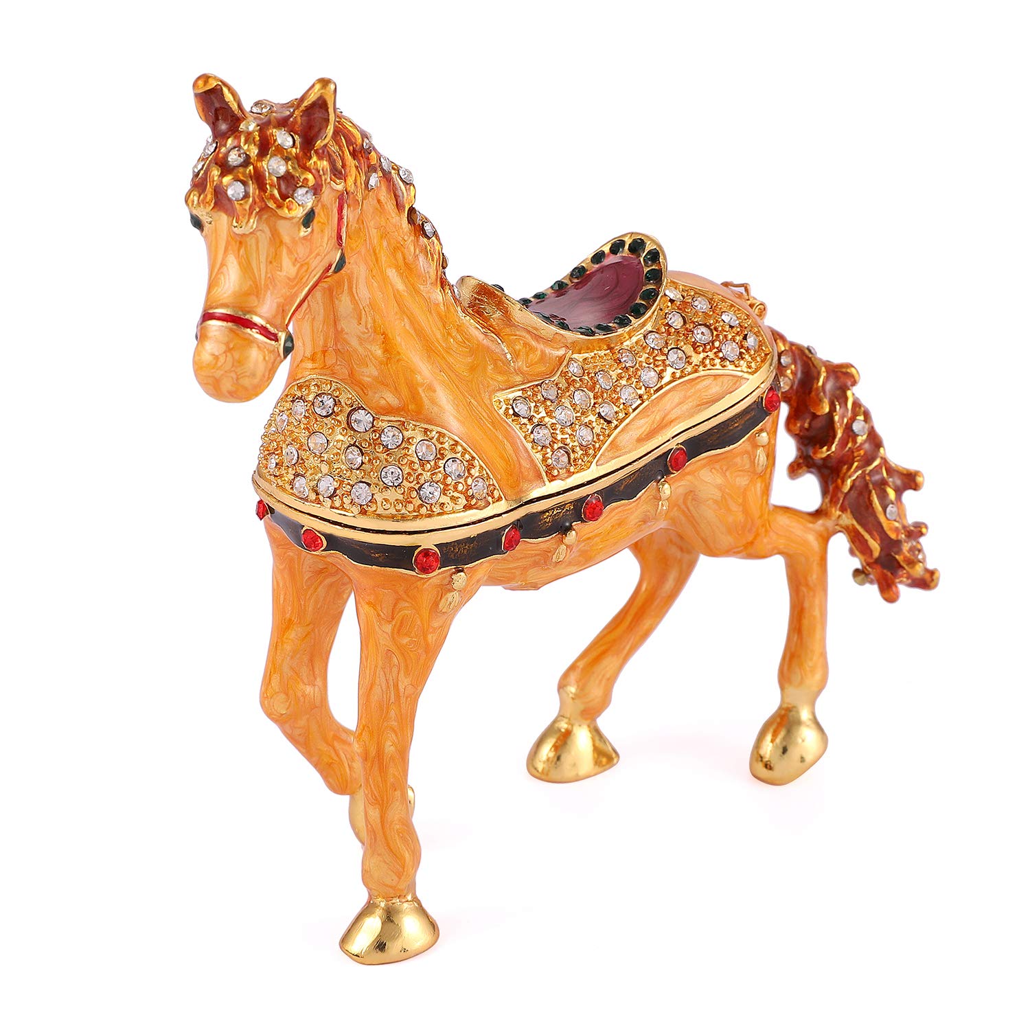QIFU Hand Painted Horse Style Enamel Trinket Box with Hinged, Unique Gift for Family(QF4207)