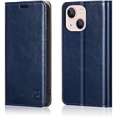 Belemay Compatible with iPhone 14 Plus Wallet Case-Genuine Leather Flip Phone Case-RFID Blocking Card Holders-Shockproof TPU Shell Folio Cover Women Men Compatible with iPhone 14 Plus (6.7-inch) Navy