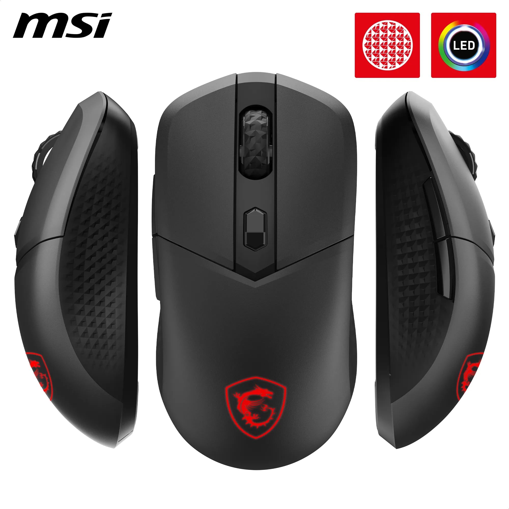MSI Versa 300 Wireless Gaming-Maus – 8000 DPI optischer Sensor, 1000 Hz Polling-Rate, symmetrisch, 30M+ Klicks, 6 Tasten, 50-Stunden-Batterie, 1 ms Latenz, 60 g – Kabelgebunden/kabellos 3