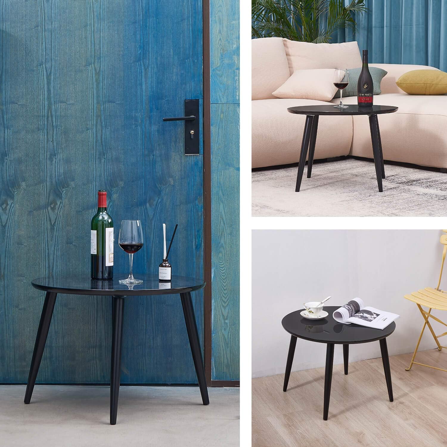 TaoHFE Coffee Table, Round Coffee Table Black for Living Room: Kitchen & Dining