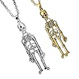 2 Pcs Skeleton Necklace for Women Halloween Jewelry - Gold Skull Necklace Silver Skeleton Pendant Gothic Jewelry Gold Skeleton Jewelry Halloween Decoration - Skeleton Pendant Goth Necklace Men Jewelry