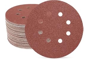 SUPBICCO 5 Inch 8 Hole Sanding Discs Hook and Loop, 50 PCS 60 Grit Round Sand Paper Disc, Aluminum Oxide Sandpaper Pads for Random Orbital Sander