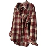 GORGLITTER Women's Gingham Tops Casual Plaid Flannel Shirt Long Sleeve Button Down Shackets Collared Boyfriend Blouses