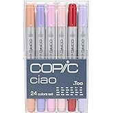 Copic Ciao Markers 24pc Basic Set | Dual-Tip Art Marker Set for Adults &amp; Teens, Blendable Ink for Coloring, Drawing &amp; Illustration - Premium Artist Set