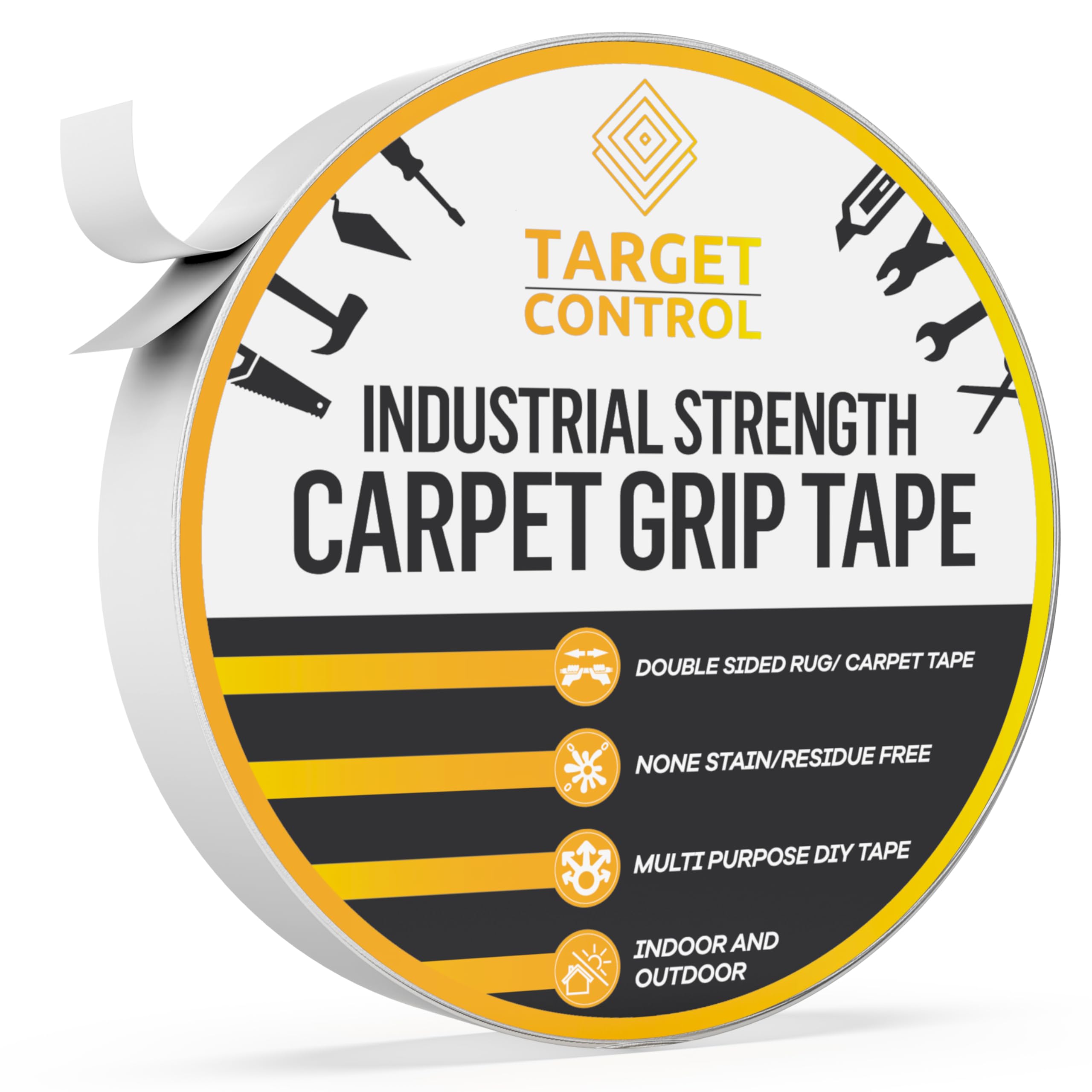 Target Control 50ft Double Sided Carpet Tape Heavy Duty – Extra Strong Rug Tape for Wood Floors, Laminate & Vinyl Flooring – Non Slip Gripper Tape