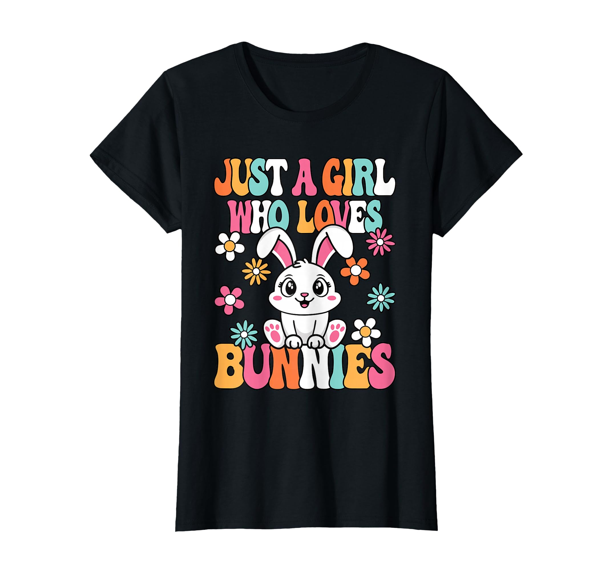 Photo 1 of *GREEN NOT BLACK* Just A Girl Who Loves Bunnies Cute Groovy Rabbit Girls Kids T-Shirt