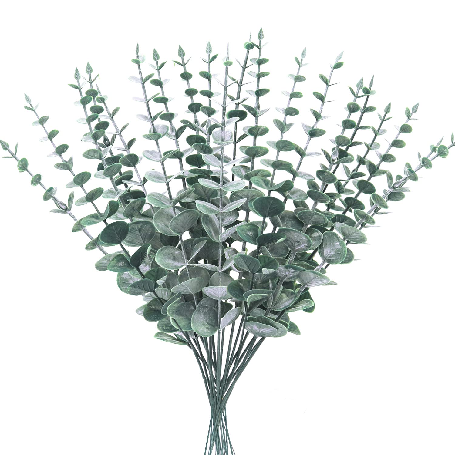 Yueshop 20PCS Eucalyptus Stems 38cm/15in Artificial Green with Hoarfrost Effect Vine Leaves Garland for Home, Wedding, Shop Decoration