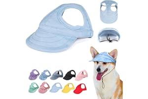 MGLNRY Outdoor Sun Protection Hood for Dogs, Adjustable Dog Sun Protection Baseball Hat Cap, Pet Baseball Hat Cap Visor Sunbonnet Outfit with Ear Holes for Dogs (Blue, Small)