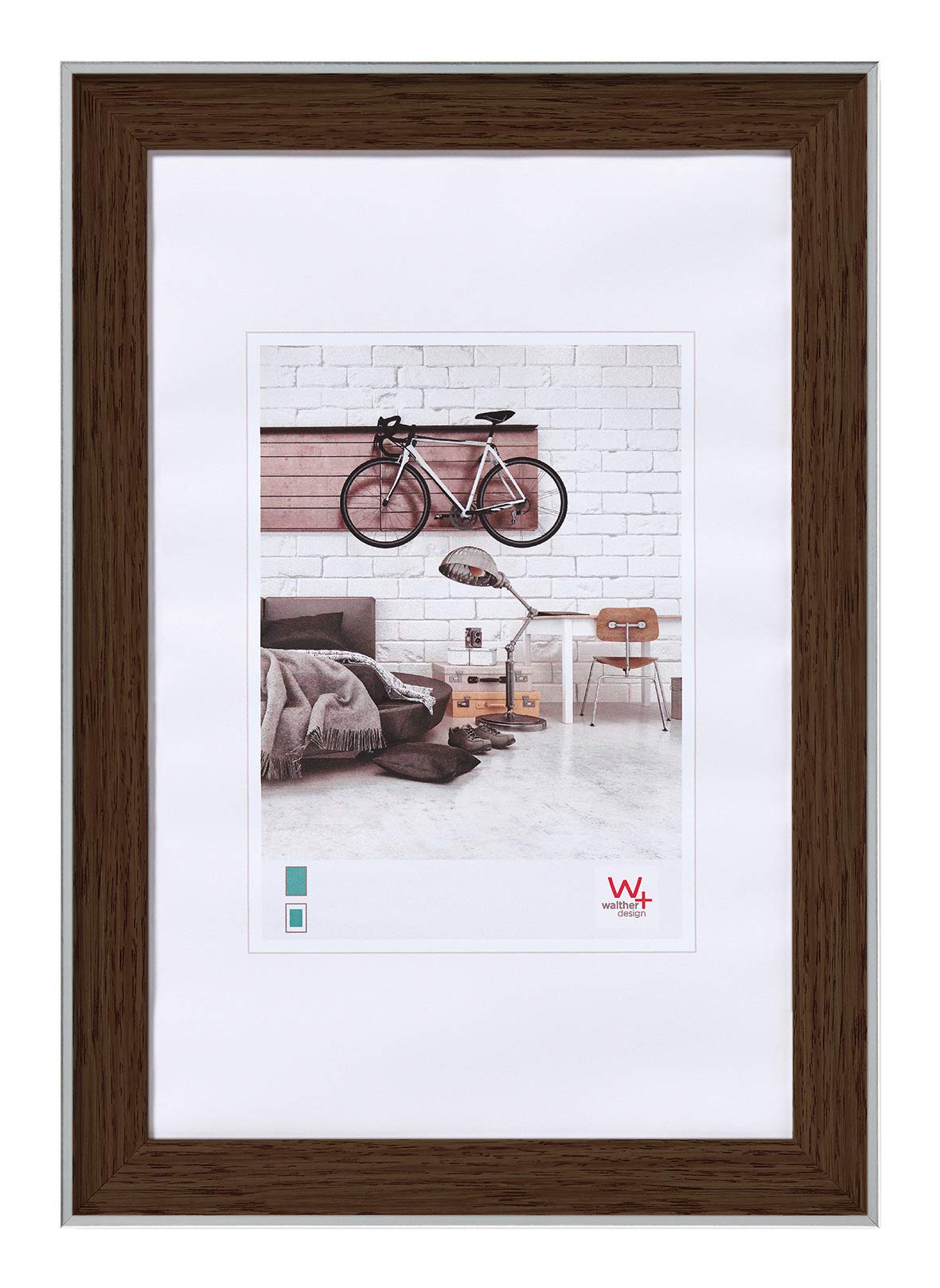 walther design Picture Frame Walnut 10 x 15 cm with Silver Outer Edge, Bohemian Design Frame EN015N