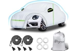 HLOGREE Car Cover for 1998-2023 Volkswagen New Beetle 2 Door,Full Exterior Car Cover for Automobiles All Weather Waterproof Heavy Duty,Zipper/Cotton Design Sun Winter UV Proof Custom fit【210T Taffeta】- Silver