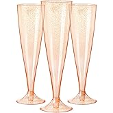 Homy Feel 30 Pack Rose Gold Glitter Plastic Rose Gold Wine Glasses,5OZ Champagne Flutes Disposable for Party,Plastic Champagne Flutes,Mimosa Bar Glasse for Valentine's day Galentines day Supplies