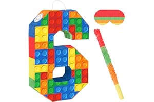Lemicin Number Building Blocks Decor for Pinata Birthday Party Supplies, Girls Boys Fiesta Carnival Games with Stick & Blindfold (Number 6)
