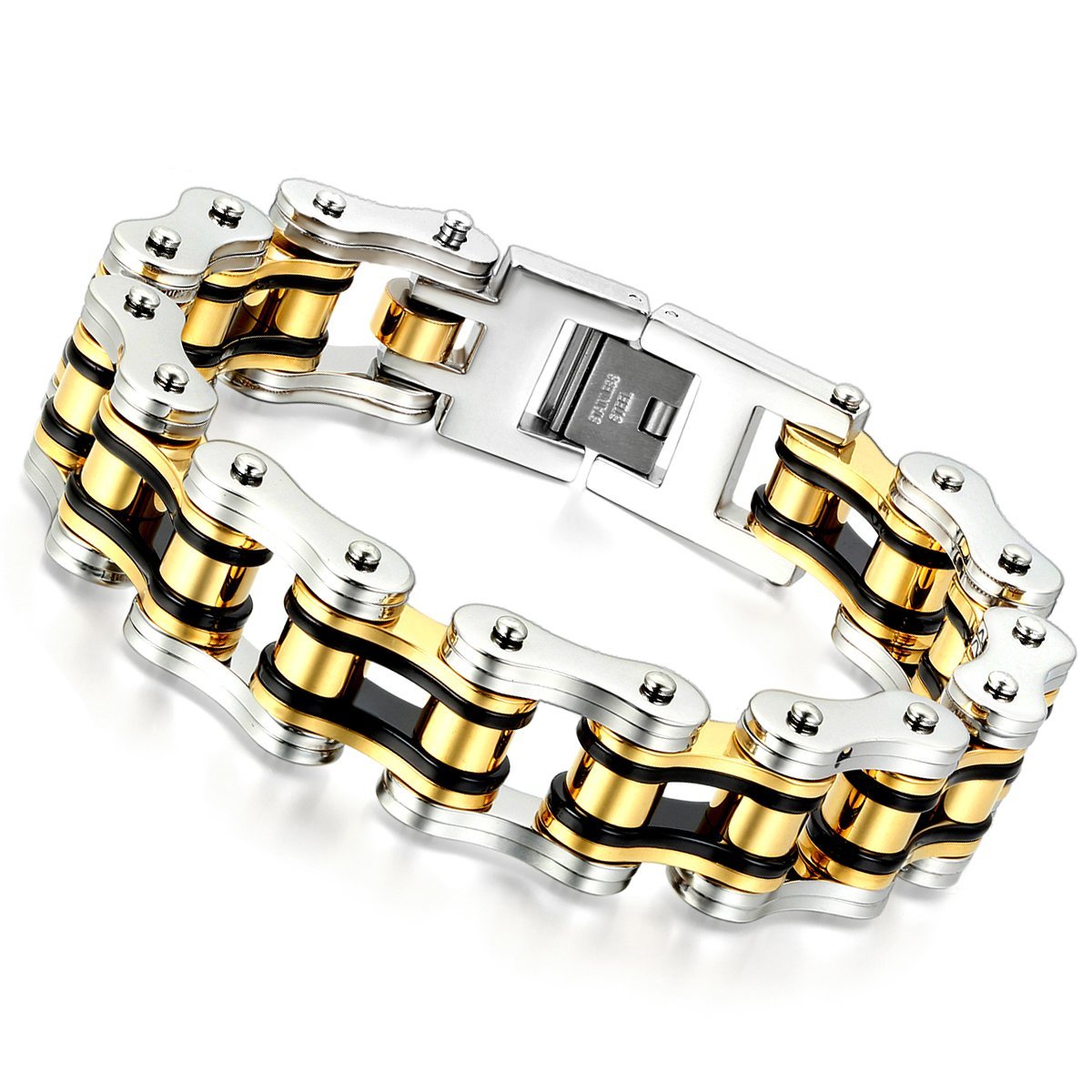 Flongo Joyería Grande pulsera fuerte pesada de hombre acero inoxidable biker cadena