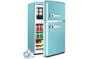 Anypro 3.2 Cu.Ft Refrigerator, Retro Double Door Fridge with Freezer, 7 Adjustable Temperature Settings, Removable Glass Shelves for Dorm, Office, Bedroom, Apartment, Blue