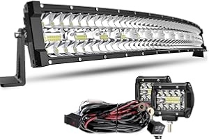 DakRide 32 Inch LED Light Bar 585W Curved Triple Row Flood Spot Combo Beam Offroad LED Bar 2Pcs 4 Inch 60W Led Pod Lights Fog Lights W/Wiring Harness-3 Leads for Trucks ATV UTV Polaris Jeep Boat