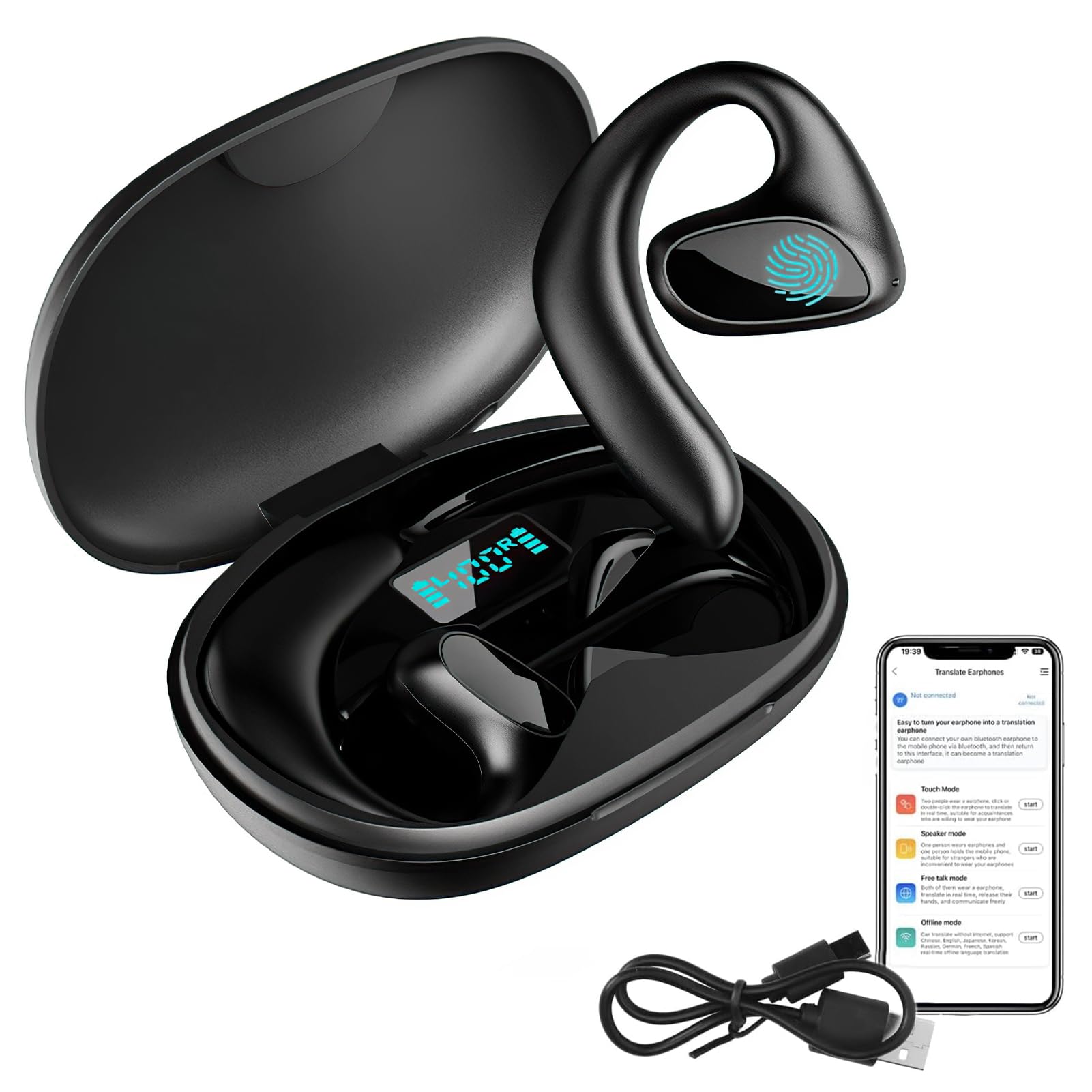 2025 Upgraded Ai Translator Earbuds, 144 Languages Real-Time Translation Bluetooth 3-in-1 HD Sound Two-Way Earbuds for Business, Travel, Learning