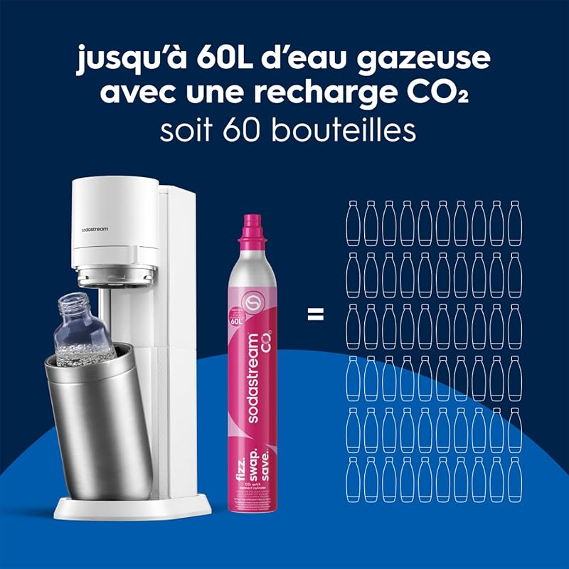 DUO Machine à Soda | 2 Bouteilles + 2 Verre + Cylindre | Blanche