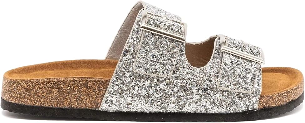 double strap glitter slides