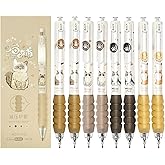 Anxiaoxuan Cute Cat Pens Set Premium 0.5mm, Retractable Kawaii Cat Kitty Pen with Paw Print Clip, Smooth Writing, Black Ink, for Cat Lovers, School Office Stationery, Set of 8 Pcs, Cat
