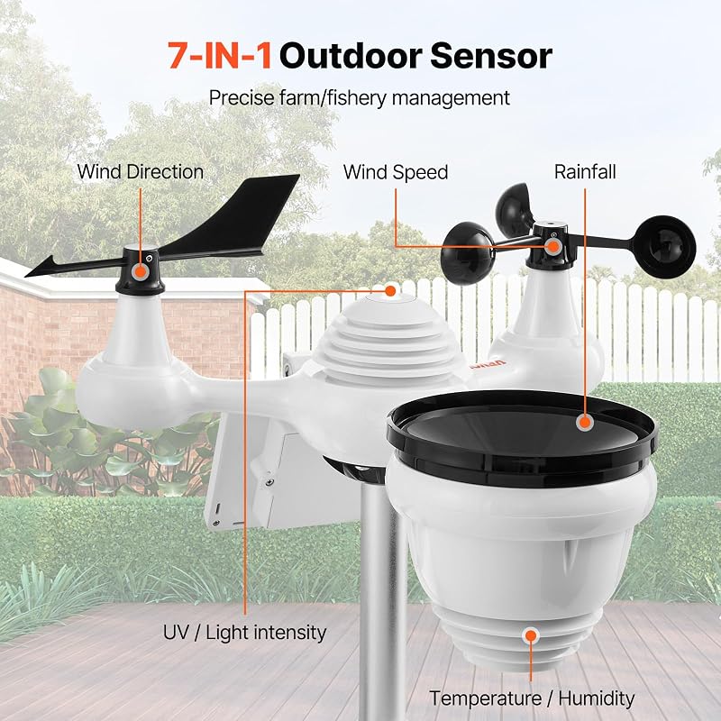 Stazione Meteorologica Wireless 7 in 1 con Wi-Fi, Display TFT Colorato 158 mm, Sensore Esterno Alimentato a Energia Solare, Include Temperatura Umidità Velocità Direzione Vento Precipitazioni