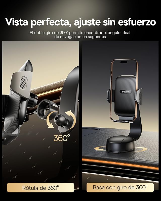 Suporte para telemóvel de ar C03, ventosa para automóvel, suporte universal para tablier e para-brisas, dupla rotação de 360° para iPhone Samsung Todos os smartphones