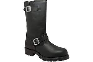 AD TEC RIDETECS 11" Leather Biker Riding Boots For Men, Black - Calf High Adjustable Vamp With Side Ankle Straps