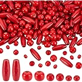PH PandaHall 480pcs Red Wooden Spacer Beads Round Barrel Wood Beads Large Hole Natural Wooden Craft Bead Long Tube Bead for Bracelets Macrame Arts Crafts DIY Jewelry Making Christmas Decor