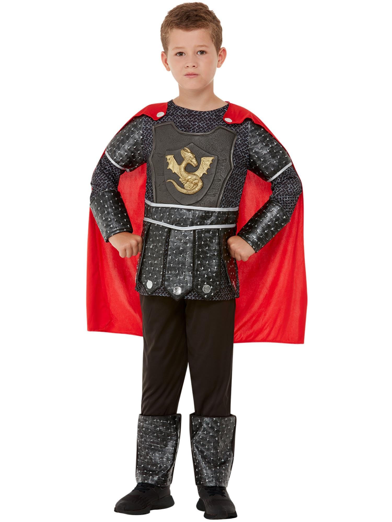 Smiffys Deluxe Knight Costume, Black Tunic, Trousers & Cape, Boys Fancy Dress, Child Dress Up Costumes
