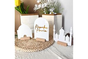 BSHYT 3 Pieces Ramadan Decorations for Table Sign Eid Mubarak Party Decoration Ramadan Kareem Wooden Ornaments for Eid Islamic Decorations for Home