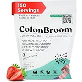 ColonBroom Psyllium Husk Fiber Powder, Strawberry, Gut Health, 150 Servings | Colon cleanse drink for bloating relief and regularity; vegan, gluten free, non-GMO, easy to mix, sugar free*